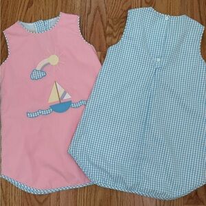 The Beaufort Bonnet Company Pink and Blue Sailboat shift dress